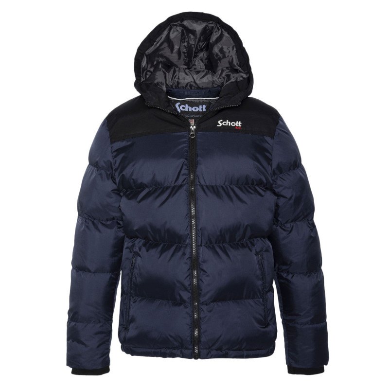 Doudoune Courte Enfant Schott Idaho2B - Capuche Fixe, Poches Zippées - Couleur Navy - Taille Enfant