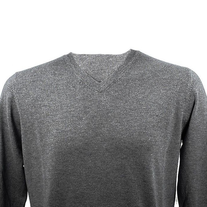 Real Cashmere Pull Real Cashmere COLLO V (Anthracite)- IUB109842-COLLOV-TOPPE