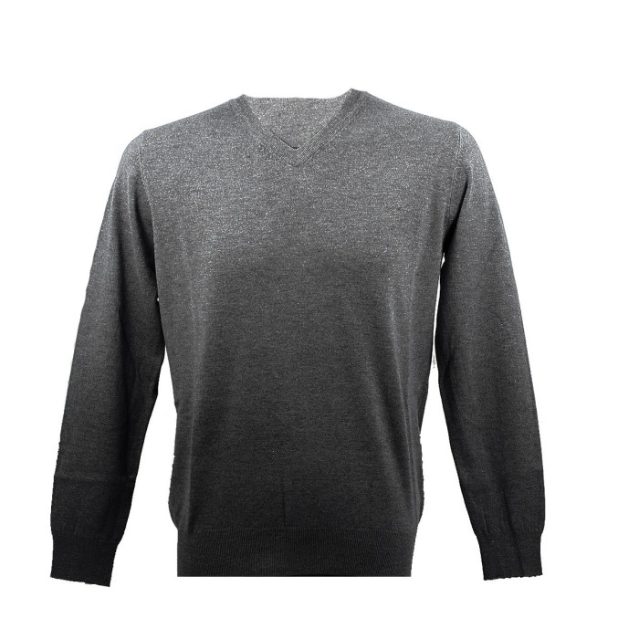 Real Cashmere Pull Real Cashmere COLLO V (Anthracite)- IUB109842-COLLOV-TOPPE